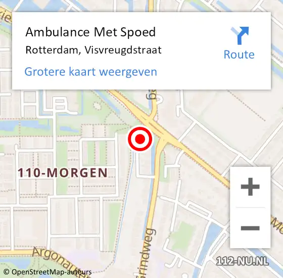 Locatie op kaart van de 112 melding: Ambulance Met Spoed Naar Rotterdam, Visvreugdstraat op 3 mei 2024 00:33