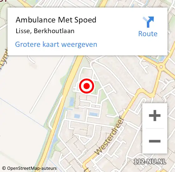 Locatie op kaart van de 112 melding: Ambulance Met Spoed Naar Lisse, Berkhoutlaan op 3 mei 2024 00:38