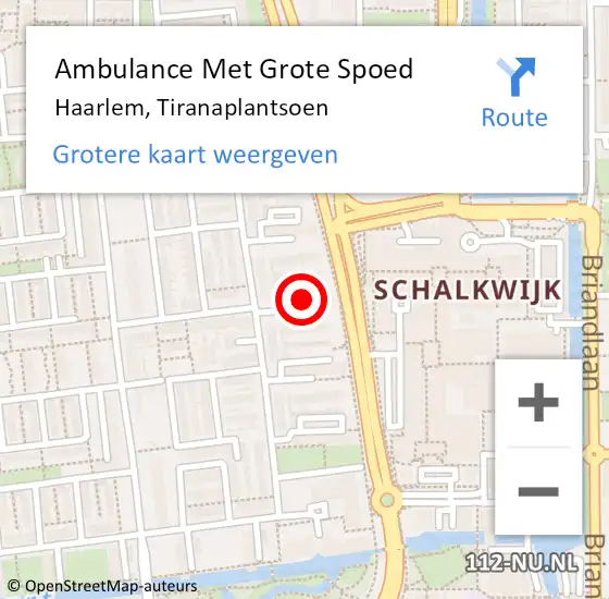 Locatie op kaart van de 112 melding: Ambulance Met Grote Spoed Naar Haarlem, Tiranaplantsoen op 3 mei 2024 01:05