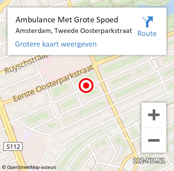 Locatie op kaart van de 112 melding: Ambulance Met Grote Spoed Naar Amsterdam, Tweede Oosterparkstraat op 3 mei 2024 01:06