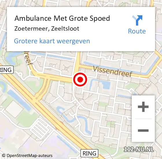 Locatie op kaart van de 112 melding: Ambulance Met Grote Spoed Naar Zoetermeer, Zeeltsloot op 3 mei 2024 01:16