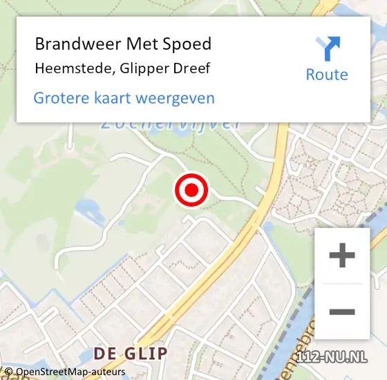 Locatie op kaart van de 112 melding: Brandweer Met Spoed Naar Heemstede, Glipper Dreef op 3 mei 2024 01:19