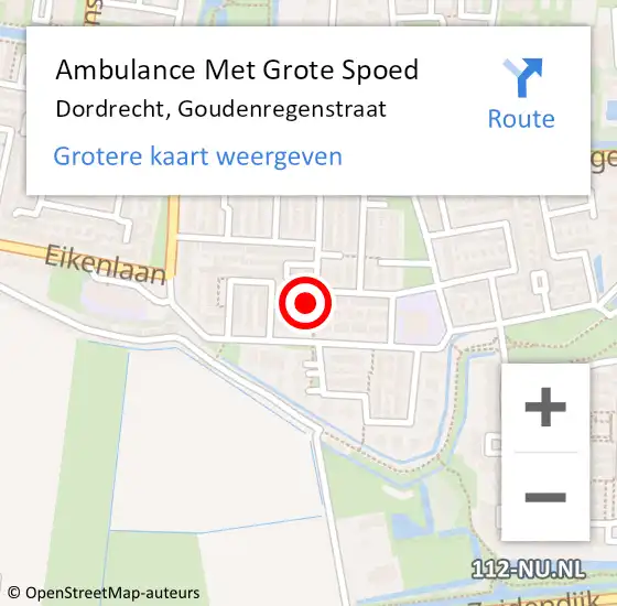 Locatie op kaart van de 112 melding: Ambulance Met Grote Spoed Naar Dordrecht, Goudenregenstraat op 3 mei 2024 02:14