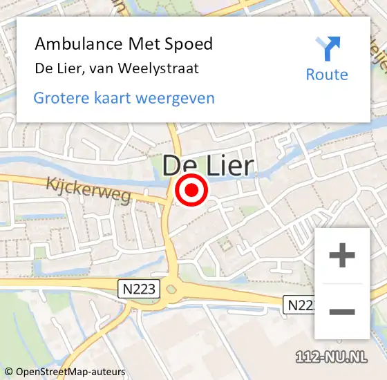 Locatie op kaart van de 112 melding: Ambulance Met Spoed Naar De Lier, van Weelystraat op 3 mei 2024 03:12