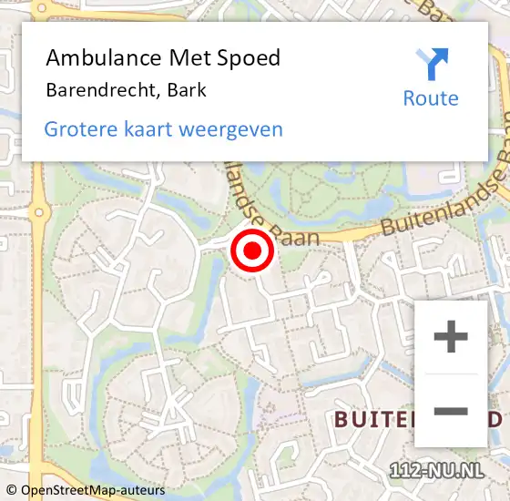 Locatie op kaart van de 112 melding: Ambulance Met Spoed Naar Barendrecht, Bark op 3 mei 2024 04:00