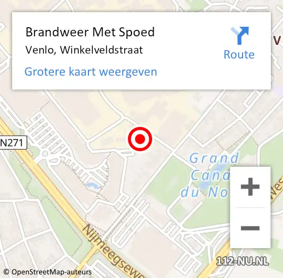 Locatie op kaart van de 112 melding: Brandweer Met Spoed Naar Venlo, Winkelveldstraat op 3 mei 2024 04:31