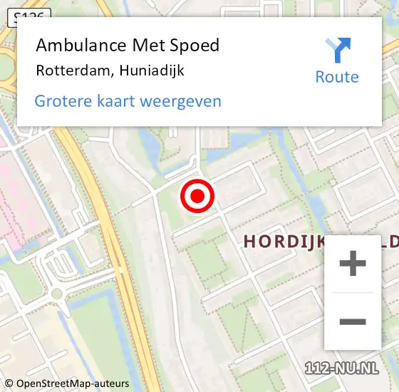 Locatie op kaart van de 112 melding: Ambulance Met Spoed Naar Rotterdam, Huniadijk op 3 mei 2024 04:53