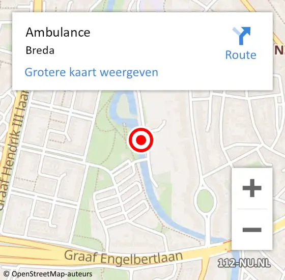 Locatie op kaart van de 112 melding: Ambulance Breda op 3 mei 2024 06:05