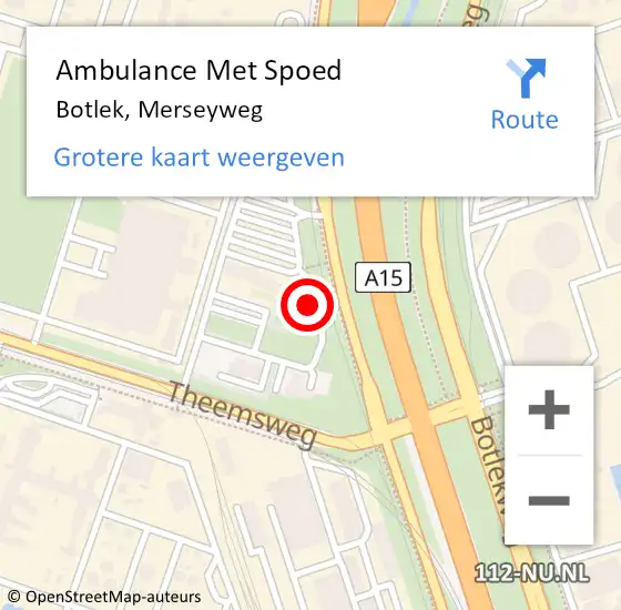 Locatie op kaart van de 112 melding: Ambulance Met Spoed Naar Botlek, Merseyweg op 3 mei 2024 07:14
