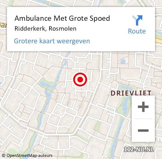 Locatie op kaart van de 112 melding: Ambulance Met Grote Spoed Naar Ridderkerk, Rosmolen op 3 mei 2024 07:41