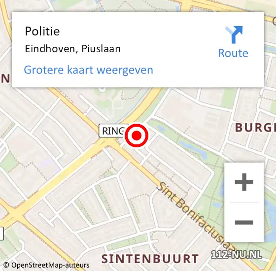 Locatie op kaart van de 112 melding: Politie Eindhoven, Piuslaan op 3 mei 2024 08:30