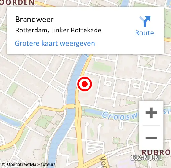 Locatie op kaart van de 112 melding: Brandweer Rotterdam, Linker Rottekade op 3 mei 2024 08:31