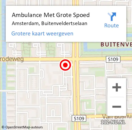 Locatie op kaart van de 112 melding: Ambulance Met Grote Spoed Naar Amsterdam, Buitenveldertselaan op 3 mei 2024 08:56