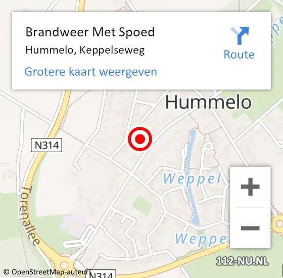 Locatie op kaart van de 112 melding: Brandweer Met Spoed Naar Hummelo, Keppelseweg op 3 mei 2024 08:56