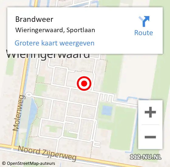 Locatie op kaart van de 112 melding: Brandweer Wieringerwaard, Sportlaan op 4 oktober 2014 14:48