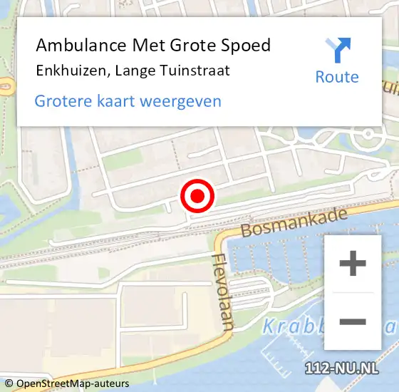 Locatie op kaart van de 112 melding: Ambulance Met Grote Spoed Naar Enkhuizen, Lange Tuinstraat op 3 mei 2024 09:25