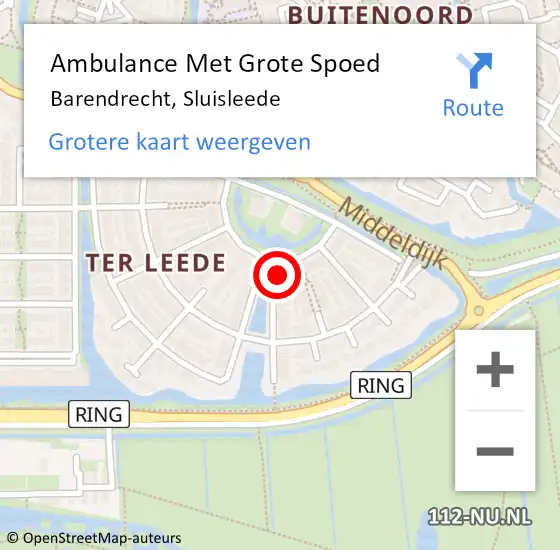 Locatie op kaart van de 112 melding: Ambulance Met Grote Spoed Naar Barendrecht, Sluisleede op 3 mei 2024 09:51