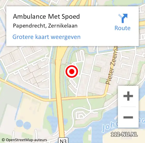 Locatie op kaart van de 112 melding: Ambulance Met Spoed Naar Papendrecht, Zernikelaan op 3 mei 2024 10:12