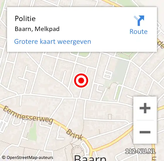 Locatie op kaart van de 112 melding: Politie Baarn, Melkpad op 3 mei 2024 10:31