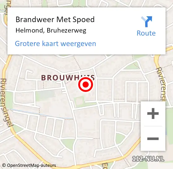 Locatie op kaart van de 112 melding: Brandweer Met Spoed Naar Helmond, Bruhezerweg op 3 mei 2024 10:40