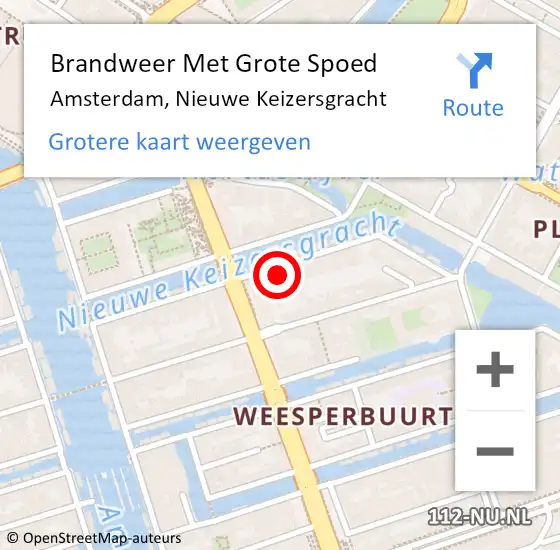 Locatie op kaart van de 112 melding: Brandweer Met Grote Spoed Naar Amsterdam, Nieuwe Keizersgracht op 3 mei 2024 11:02