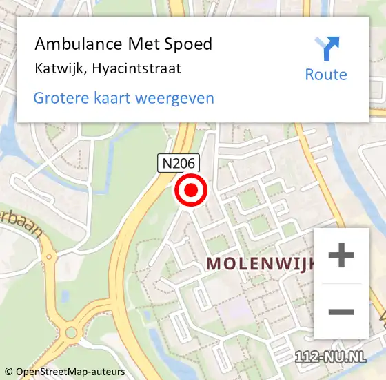 Locatie op kaart van de 112 melding: Ambulance Met Spoed Naar Katwijk, Hyacintstraat op 3 mei 2024 11:02