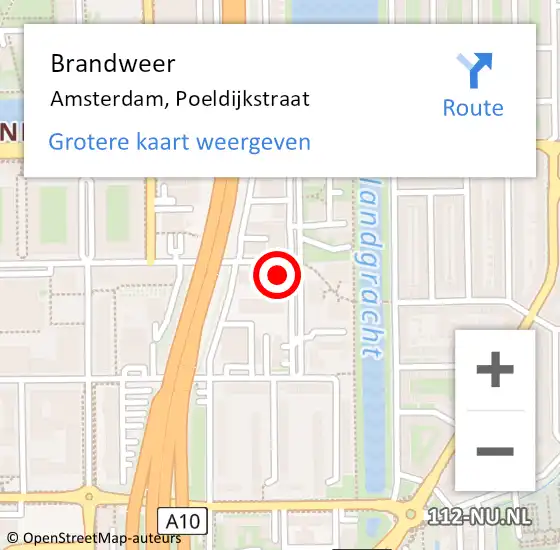 Locatie op kaart van de 112 melding: Brandweer Amsterdam, Poeldijkstraat op 3 mei 2024 11:03