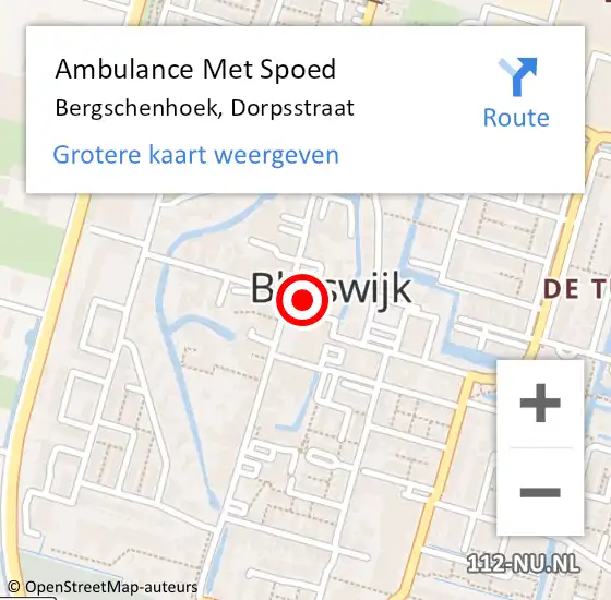 Locatie op kaart van de 112 melding: Ambulance Met Spoed Naar Bergschenhoek, Dorpsstraat op 3 mei 2024 11:03