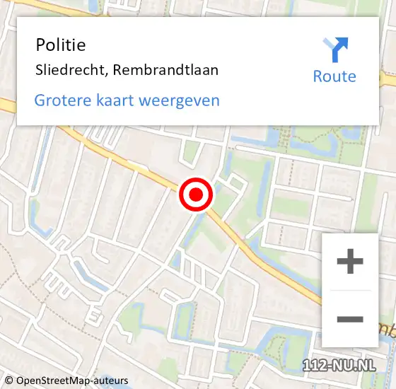 Locatie op kaart van de 112 melding: Politie Sliedrecht, Rembrandtlaan op 3 mei 2024 11:17