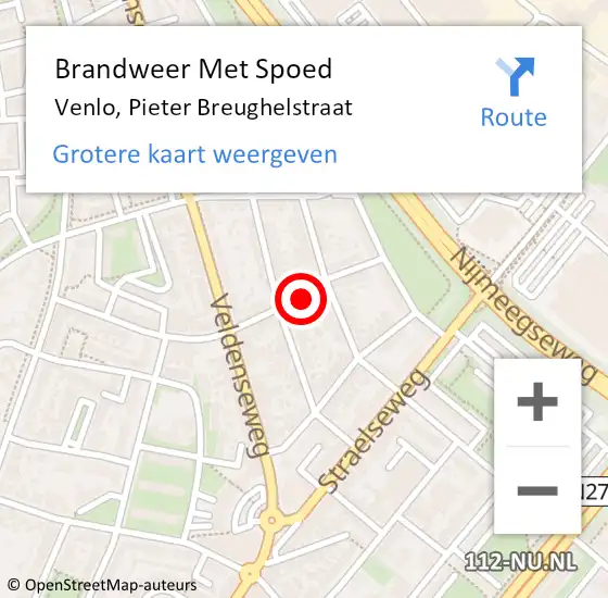 Locatie op kaart van de 112 melding: Brandweer Met Spoed Naar Venlo, Pieter Breughelstraat op 3 mei 2024 11:28