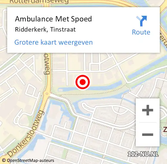 Locatie op kaart van de 112 melding: Ambulance Met Spoed Naar Ridderkerk, Tinstraat op 3 mei 2024 11:34