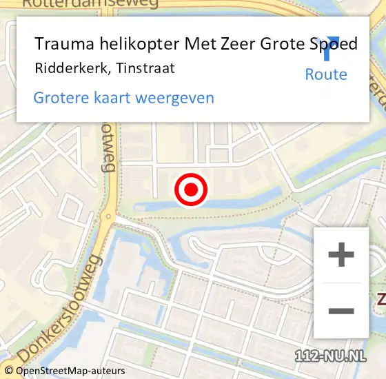Locatie op kaart van de 112 melding: Trauma helikopter Met Zeer Grote Spoed Naar Ridderkerk, Tinstraat op 3 mei 2024 11:35