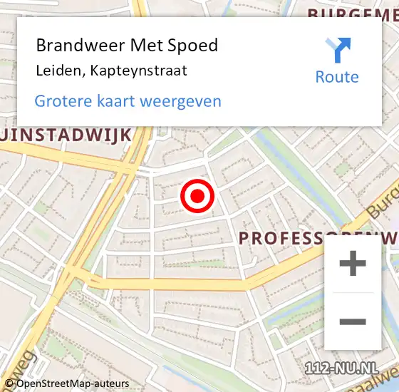 Locatie op kaart van de 112 melding: Brandweer Met Spoed Naar Leiden, Kapteynstraat op 3 mei 2024 11:50