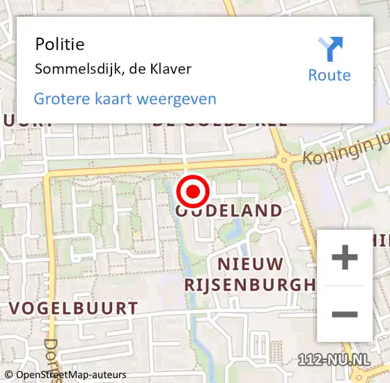 Locatie op kaart van de 112 melding: Politie Sommelsdijk, de Klaver op 3 mei 2024 12:09