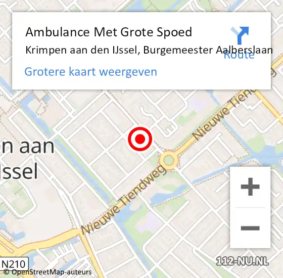 Locatie op kaart van de 112 melding: Ambulance Met Grote Spoed Naar Krimpen aan den IJssel, Burgemeester Aalberslaan op 3 mei 2024 12:09