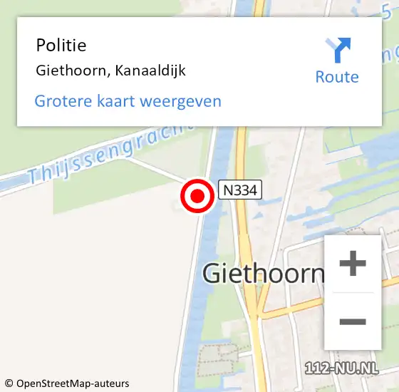 Locatie op kaart van de 112 melding: Politie Giethoorn, Kanaaldijk op 3 mei 2024 12:19