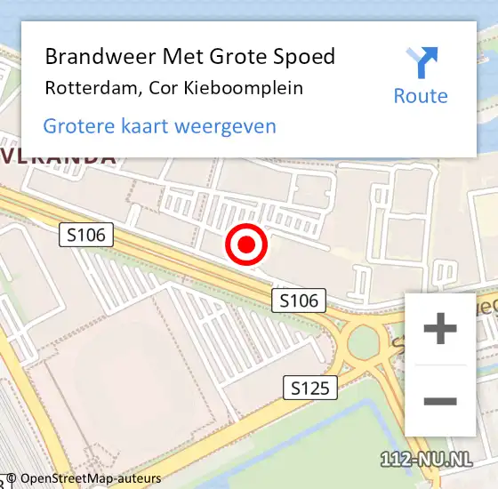 Locatie op kaart van de 112 melding: Brandweer Met Grote Spoed Naar Rotterdam, Cor Kieboomplein op 3 mei 2024 12:23