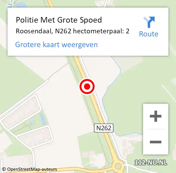 Locatie op kaart van de 112 melding: Politie Met Grote Spoed Naar Roosendaal, N262 hectometerpaal: 2 op 3 mei 2024 12:24