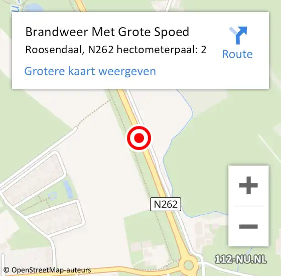 Locatie op kaart van de 112 melding: Brandweer Met Grote Spoed Naar Roosendaal, N262 hectometerpaal: 2 op 3 mei 2024 12:32