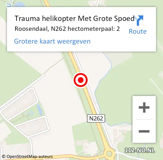 Locatie op kaart van de 112 melding: Trauma helikopter Met Grote Spoed Naar Roosendaal, N262 hectometerpaal: 2 op 3 mei 2024 12:35
