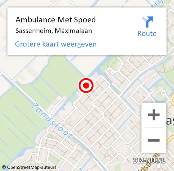 Locatie op kaart van de 112 melding: Ambulance Met Spoed Naar Sassenheim, Máximalaan op 3 mei 2024 12:37