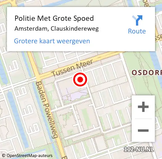 Locatie op kaart van de 112 melding: Politie Met Grote Spoed Naar Amsterdam, Clauskindereweg op 3 mei 2024 12:50
