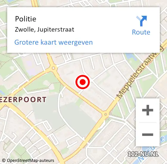 Locatie op kaart van de 112 melding: Politie Zwolle, Jupiterstraat op 3 mei 2024 12:50