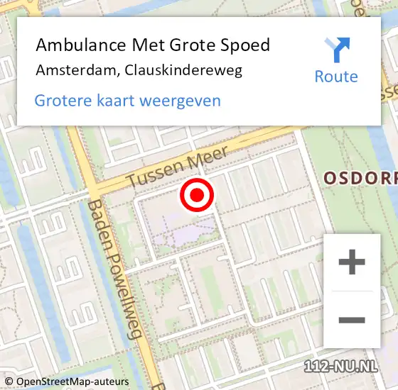 Locatie op kaart van de 112 melding: Ambulance Met Grote Spoed Naar Amsterdam, Clauskindereweg op 3 mei 2024 12:51