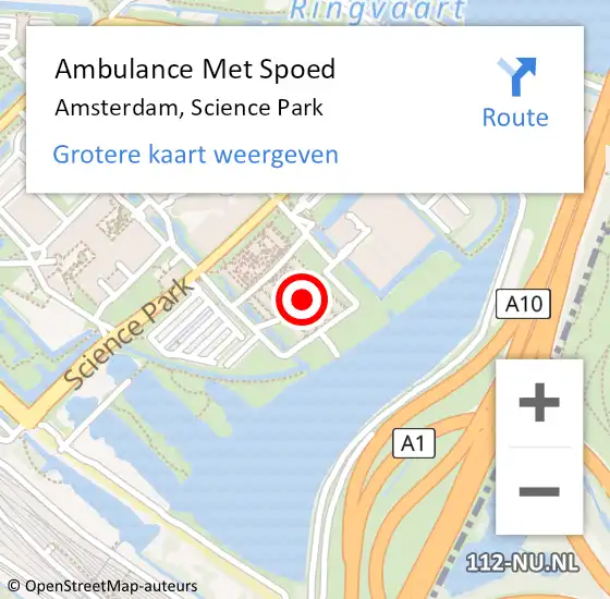 Locatie op kaart van de 112 melding: Ambulance Met Spoed Naar Amsterdam, Science Park op 3 mei 2024 12:57