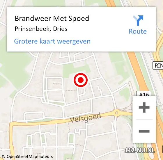 Locatie op kaart van de 112 melding: Brandweer Met Spoed Naar Prinsenbeek, Dries op 3 mei 2024 13:06