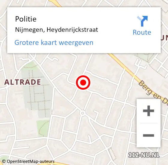 Locatie op kaart van de 112 melding: Politie Nijmegen, Heydenrijckstraat op 3 mei 2024 13:06