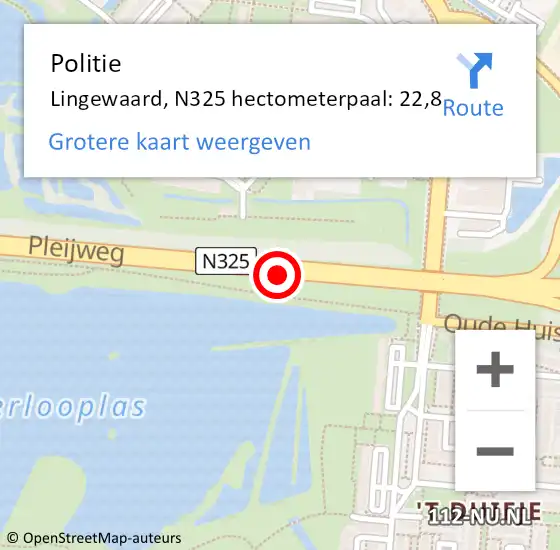 Locatie op kaart van de 112 melding: Politie Lingewaard, N325 hectometerpaal: 22,8 op 3 mei 2024 13:08