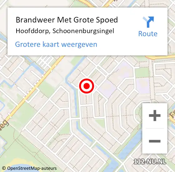 Locatie op kaart van de 112 melding: Brandweer Met Grote Spoed Naar Hoofddorp, Schoonenburgsingel op 3 mei 2024 13:09