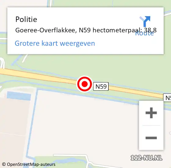 Locatie op kaart van de 112 melding: Politie Goeree-Overflakkee, N59 hectometerpaal: 38,8 op 3 mei 2024 13:18